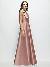 Side View Thumbnail - Neu Nude Bow One-Shoulder Full A-Line Satin Maxi Dress