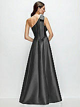 Rear View Thumbnail - Pewter Bow One-Shoulder Full A-Line Satin Maxi Dress