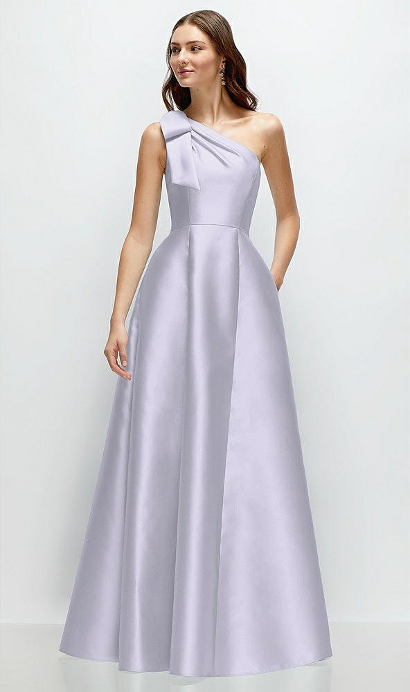 Front View - Silver Dove Bow One-Shoulder Full A-Line Satin Maxi Dress