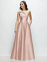 Front View Thumbnail - Toasted Sugar Bow One-Shoulder Full A-Line Satin Maxi Dress