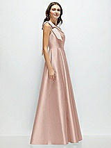 Side View Thumbnail - Toasted Sugar Bow One-Shoulder Full A-Line Satin Maxi Dress