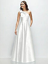 Front View Thumbnail - White Bow One-Shoulder Full A-Line Satin Maxi Dress