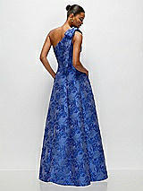 Rear View Thumbnail - Cobalt Jacquard Cobalt Blue Bow One-Shoulder Full A-Line Floral Metallic Jacquard Maxi Dress