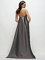 Rear View Thumbnail - Caviar Gray Strapless Satin Column Dress with Removeable Watteau Train