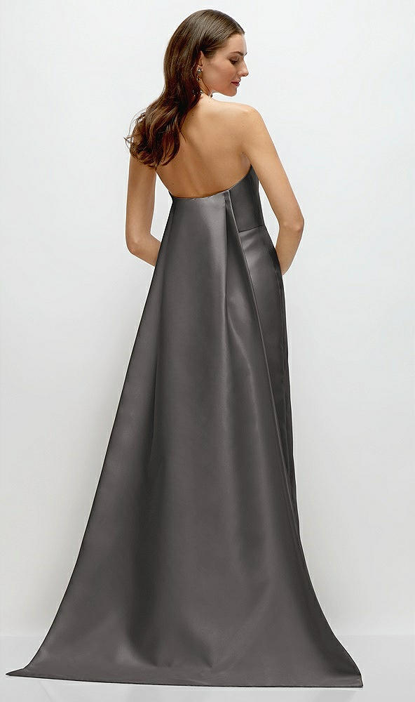 Back View - Caviar Gray Strapless Satin Column Dress with Removeable Watteau Train