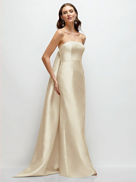 Strapless Satin Column Dress with Removeable Watteau Train