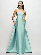 Side View Thumbnail - Coastal Strapless Satin Column Dress with Removeable Watteau Train