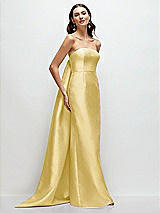 Front View Thumbnail - Maize Strapless Satin Column Dress with Removeable Watteau Train