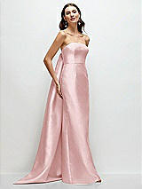 Front View Thumbnail - Ballet Pink Strapless Satin Column Dress with Removeable Watteau Train