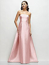 Side View Thumbnail - Ballet Pink Strapless Satin Column Dress with Removeable Watteau Train