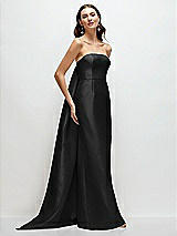 Front View Thumbnail - Black Strapless Satin Column Dress with Removeable Watteau Train