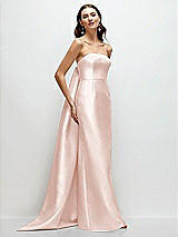 Front View Thumbnail - Blush Strapless Satin Column Dress with Removeable Watteau Train