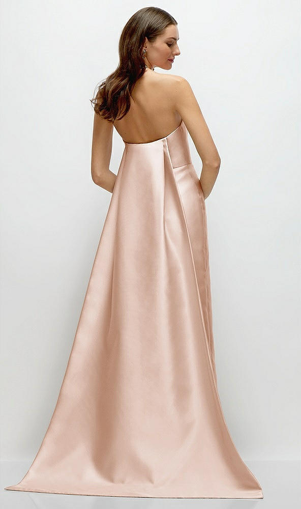 Back View - Cameo Strapless Satin Column Dress with Removeable Watteau Train