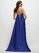 Rear View Thumbnail - Cobalt Blue Strapless Satin Column Dress with Removeable Watteau Train