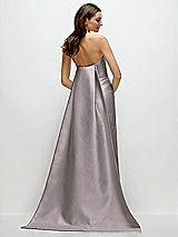 Rear View Thumbnail - Cashmere Gray Strapless Satin Column Dress with Removeable Watteau Train