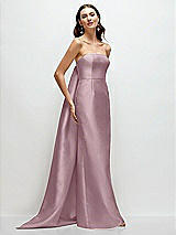 Front View Thumbnail - Dusty Rose Strapless Satin Column Dress with Removeable Watteau Train