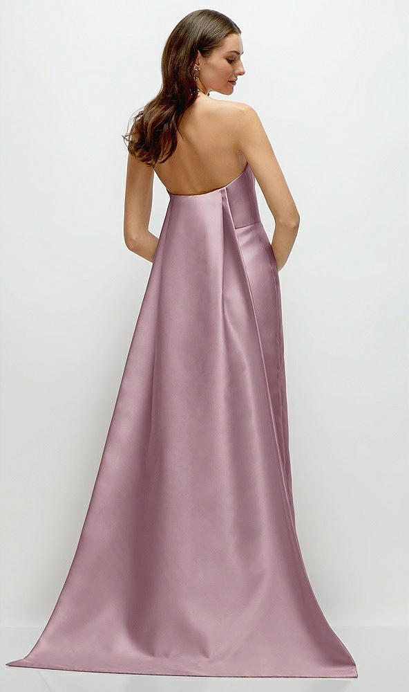 Back View - Dusty Rose Strapless Satin Column Dress with Removeable Watteau Train