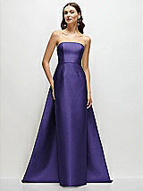 Side View Thumbnail - Grape Strapless Satin Column Dress with Removeable Watteau Train