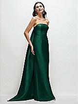 Front View Thumbnail - Hunter Green Strapless Satin Column Dress with Removeable Watteau Train