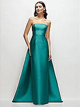 Side View Thumbnail - Jade Strapless Satin Column Dress with Removeable Watteau Train