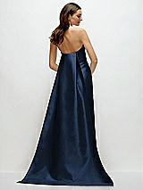 Rear View Thumbnail - Midnight Navy Strapless Satin Column Dress with Removeable Watteau Train