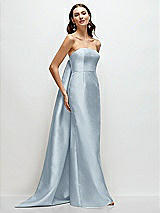 Front View Thumbnail - Mist Strapless Satin Column Dress with Removeable Watteau Train