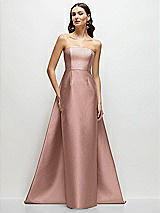 Side View Thumbnail - Neu Nude Strapless Satin Column Dress with Removeable Watteau Train