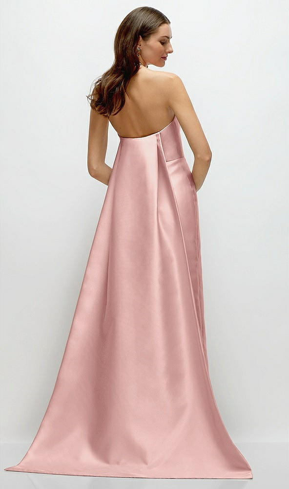 Back View - Rose - PANTONE Rose Quartz Strapless Satin Column Dress with Removeable Watteau Train