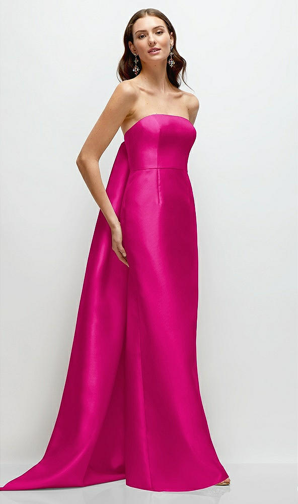 Front View - Think Pink Strapless Satin Column Dress with Removeable Watteau Train