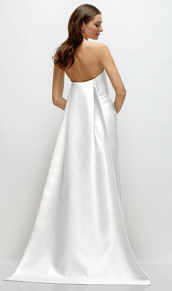 Back View - White Strapless Satin Column Dress with Removeable Watteau Train