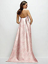 Rear View Thumbnail - Bow And Blossom Print Strapless Floral Satin Column Dress with Removeable Watteau Train