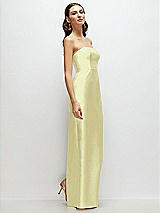 Side View Thumbnail - Butter Yellow Strapless Satin Column Dress with Back Slit