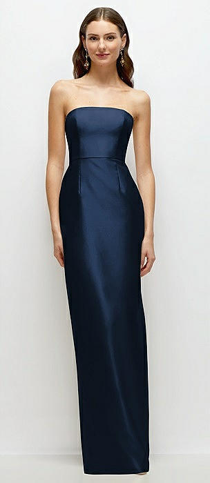 Strapless Satin Column Dress with Back Slit