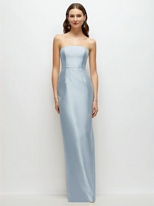 Strapless Satin Column Dress with Back Slit