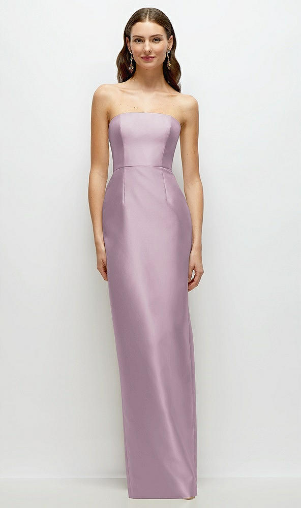 Front View - Suede Rose Strapless Satin Column Dress with Back Slit