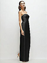 Side View Thumbnail - Black Strapless Satin Column Dress with Back Slit