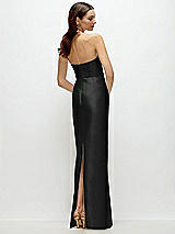 Rear View Thumbnail - Black Strapless Satin Column Dress with Back Slit