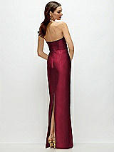 Rear View Thumbnail - Burgundy Strapless Satin Column Dress with Back Slit