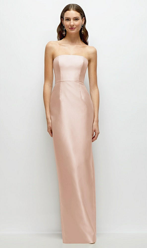 Front View - Cameo Strapless Satin Column Dress with Back Slit