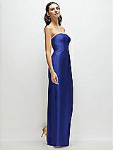 Side View Thumbnail - Cobalt Blue Strapless Satin Column Dress with Back Slit