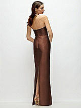 Rear View Thumbnail - Cognac Strapless Satin Column Dress with Back Slit