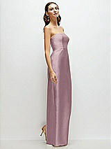 Side View Thumbnail - Dusty Rose Strapless Satin Column Dress with Back Slit