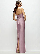 Rear View Thumbnail - Dusty Rose Strapless Satin Column Dress with Back Slit