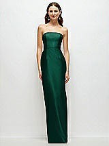 Front View Thumbnail - Hunter Green Strapless Satin Column Dress with Back Slit