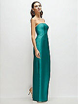 Side View Thumbnail - Jade Strapless Satin Column Dress with Back Slit