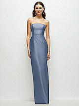 Front View Thumbnail - Larkspur Blue Strapless Satin Column Dress with Back Slit