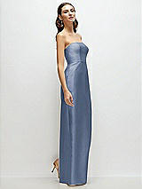 Side View Thumbnail - Larkspur Blue Strapless Satin Column Dress with Back Slit