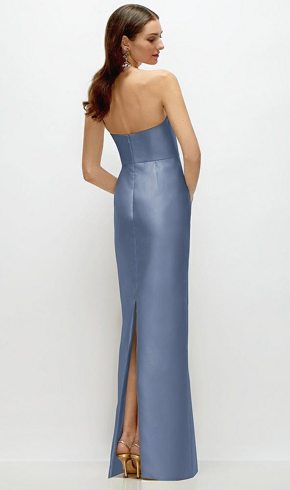 Back View - Larkspur Blue Strapless Satin Column Dress with Back Slit