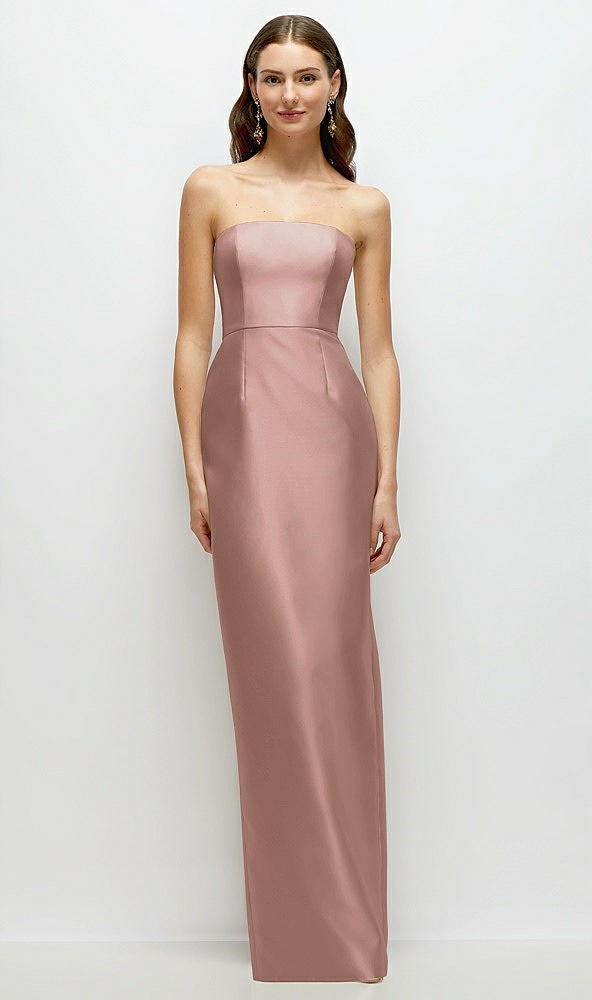 Front View - Neu Nude Strapless Satin Column Dress with Back Slit