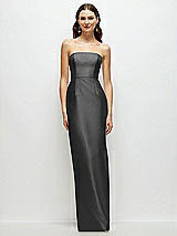 Front View Thumbnail - Pewter Strapless Satin Column Dress with Back Slit